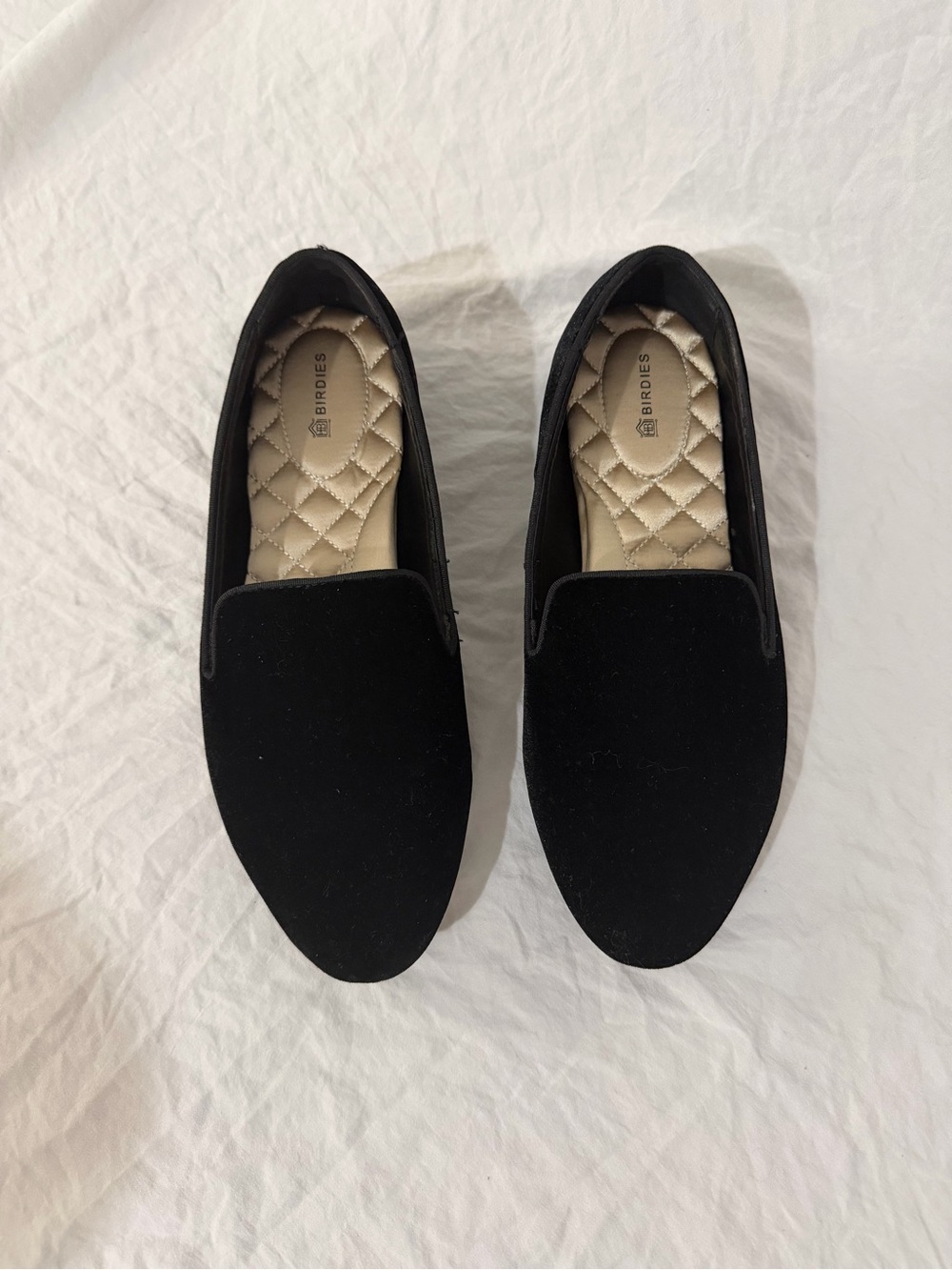 Birdies Black Velvet Loafers with Quilted Insole